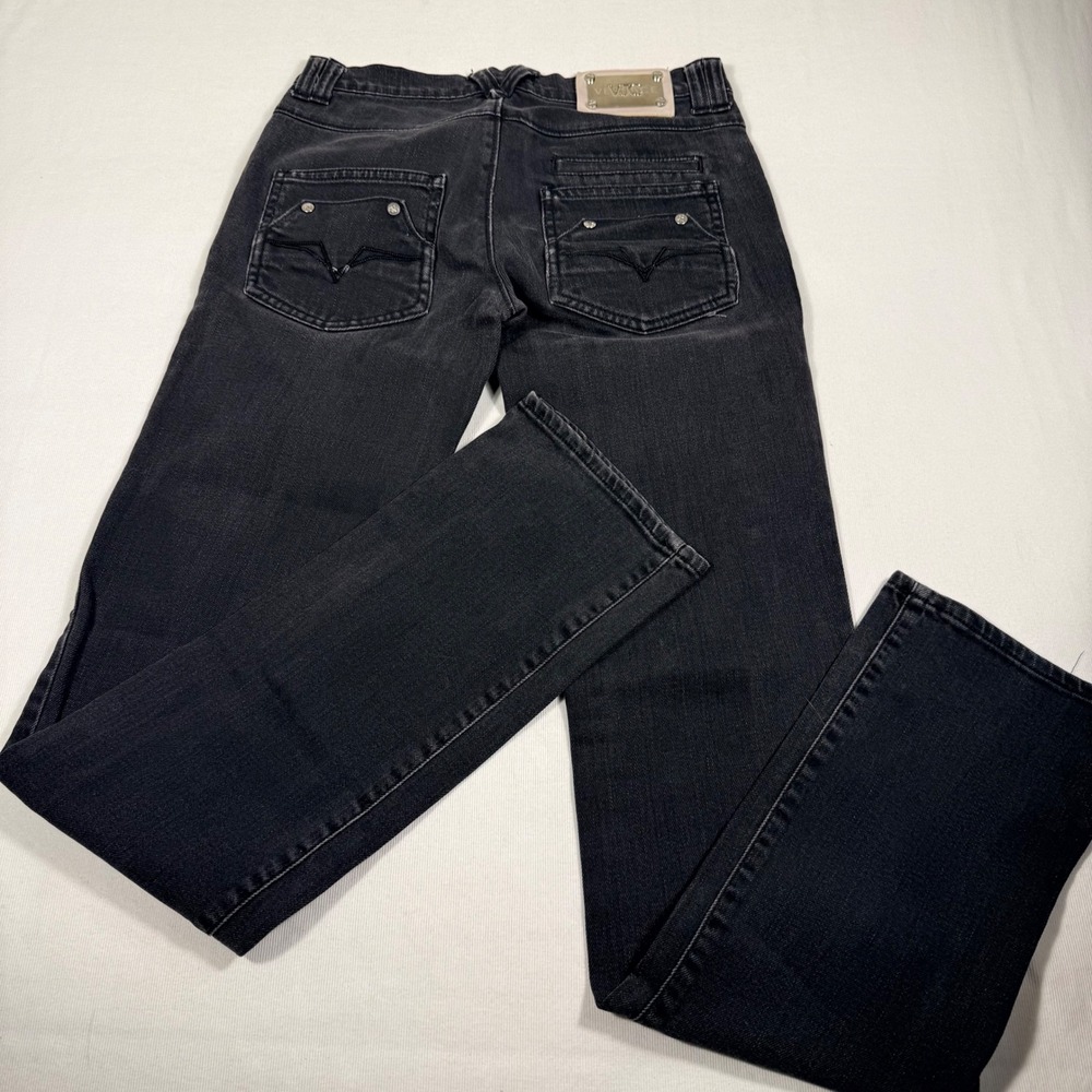 Versace Jeans Couture Straight Leg 25 Black Rhinestone Rivet Vintage Italy Denim